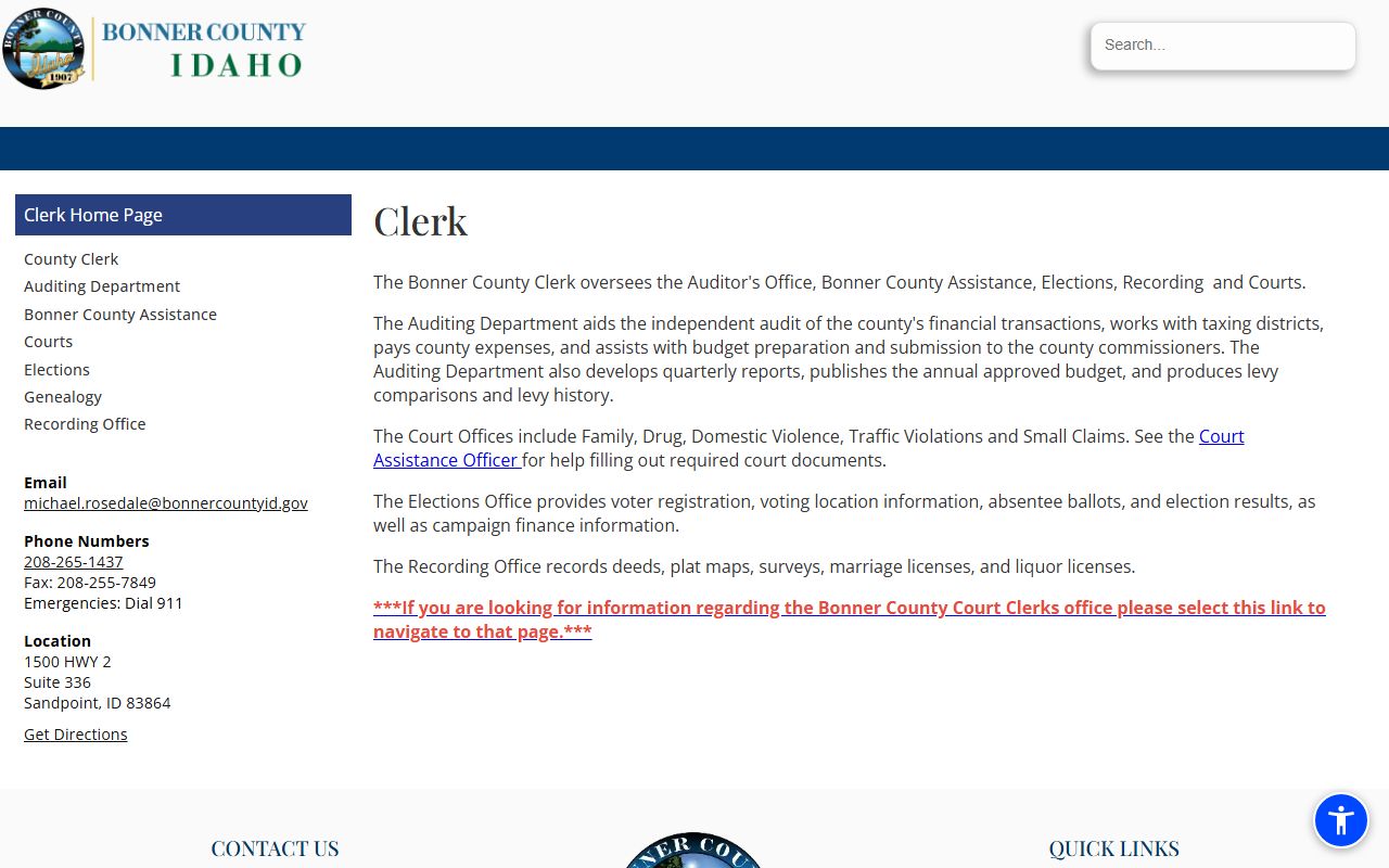 Bonner County clerk of court department overview