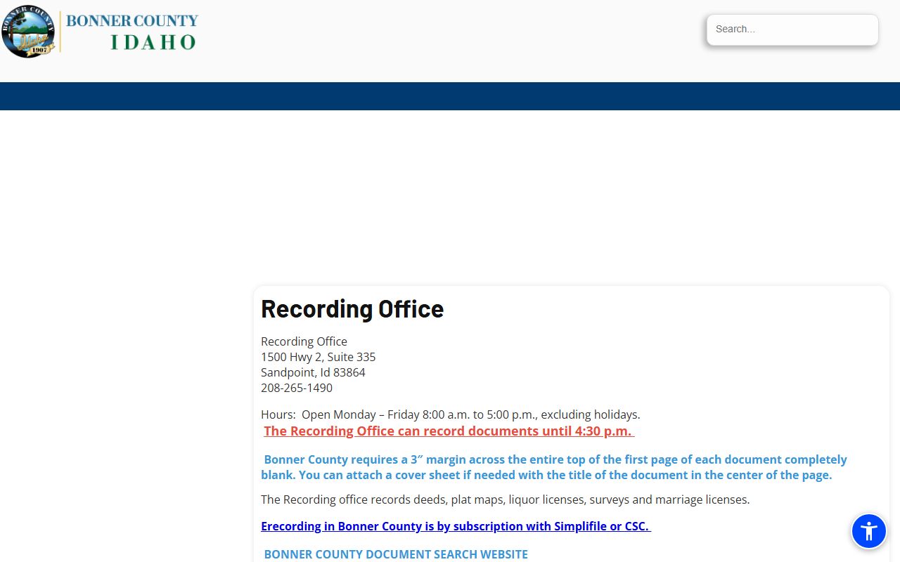 Bonner County clerk of court recording office