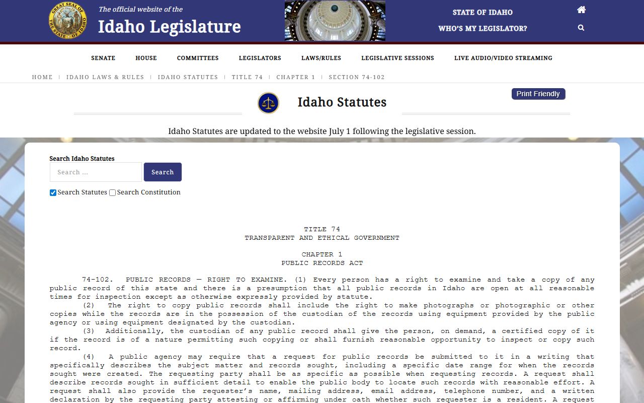Bonner County court records Idaho Code public records right