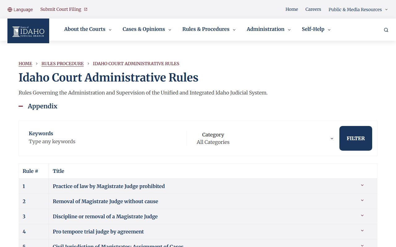 Bonner County court records Idaho court administrative rules