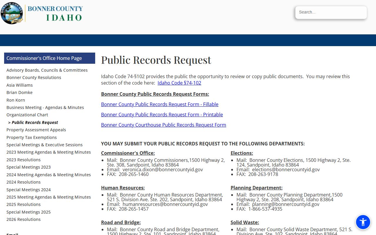 Bonner County court records public records request page