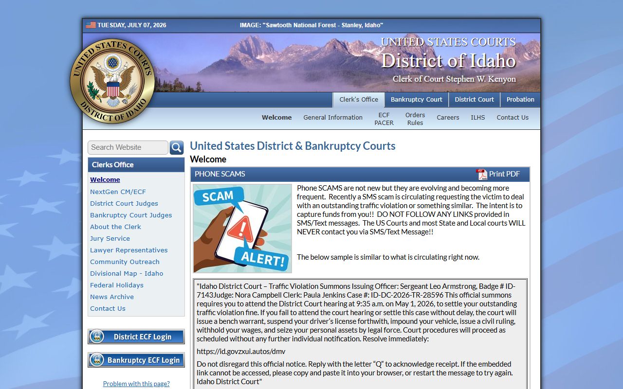 Bonner County criminal court records District of Idaho federal court