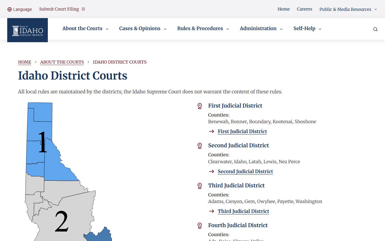 Bonner County District Court Idaho district courts page