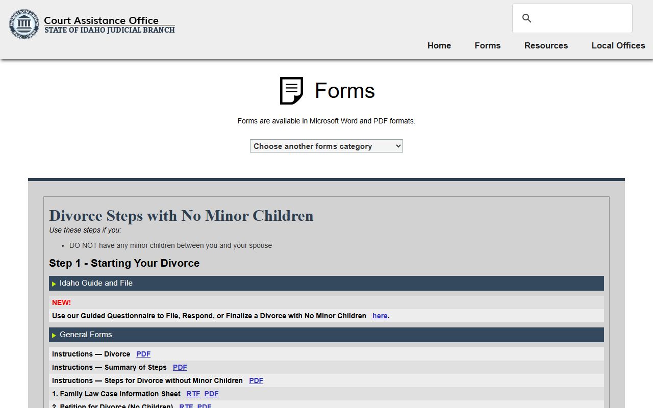 Bonner County District Court Idaho divorce forms