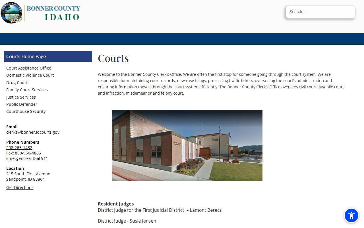 Bonner County court records page for local court operations