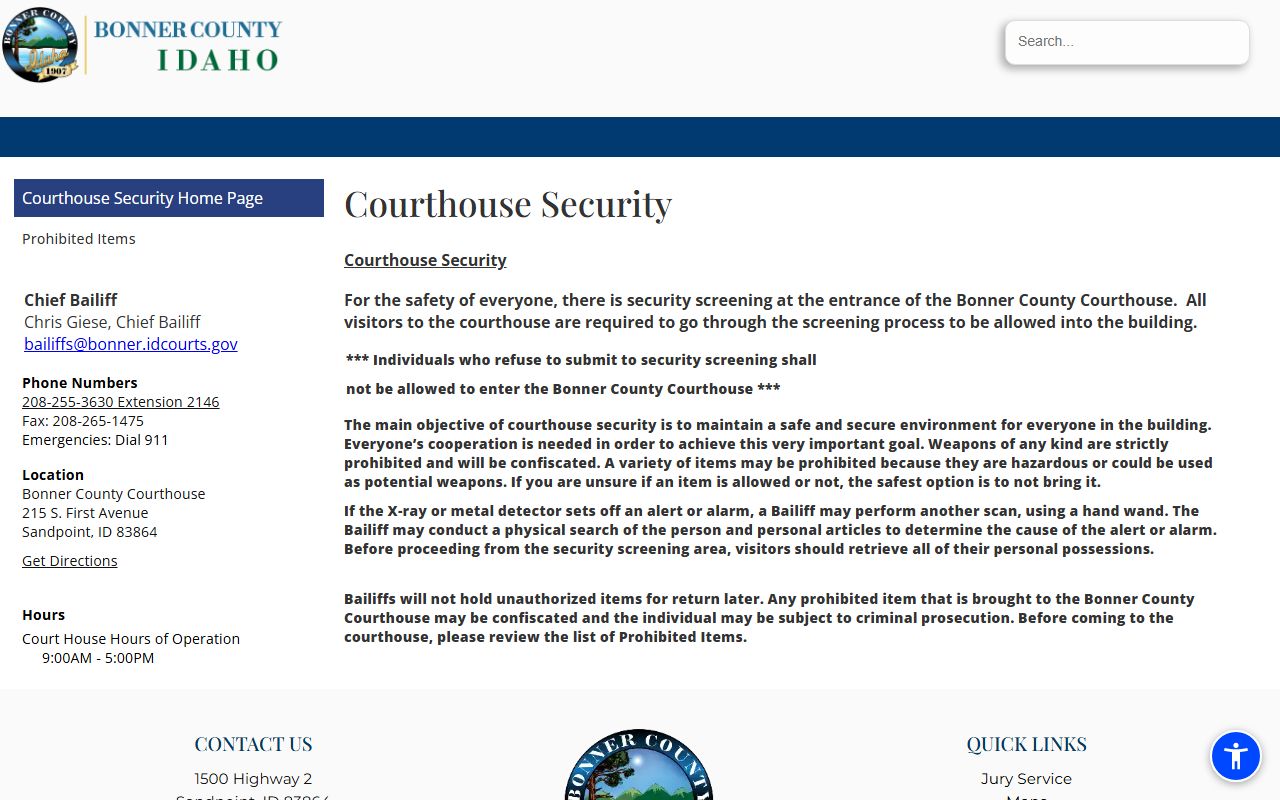 Bonner County court records courthouse security information