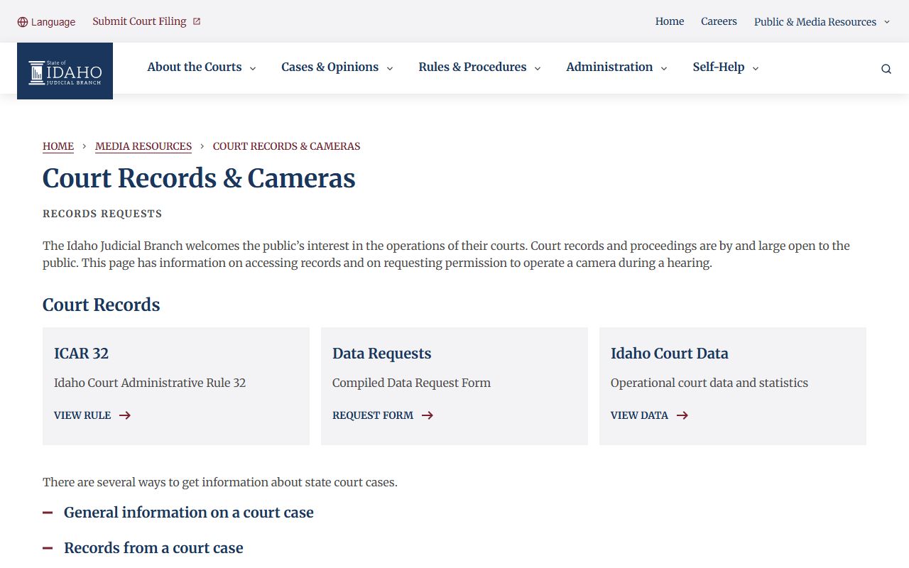Bonner County court records access guidance from Idaho courts