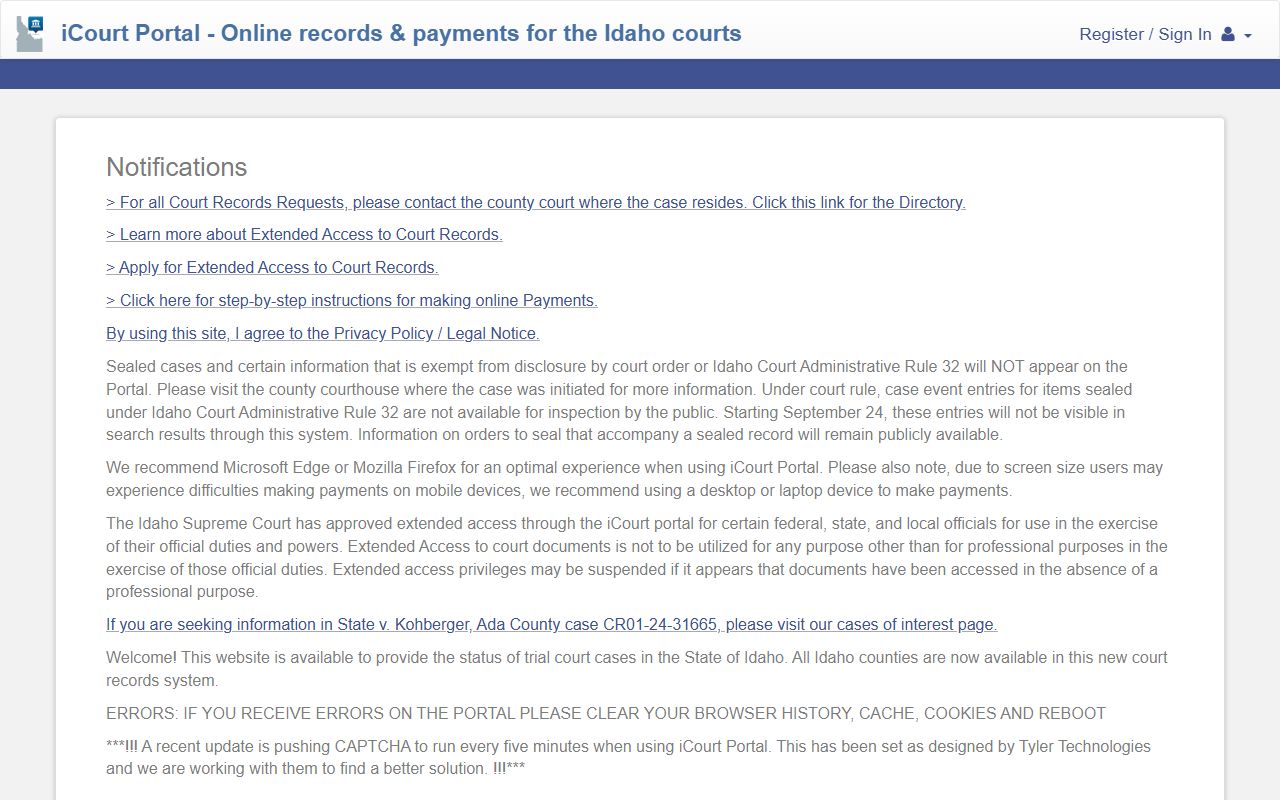 Bonner County court records search through Idaho iCourt