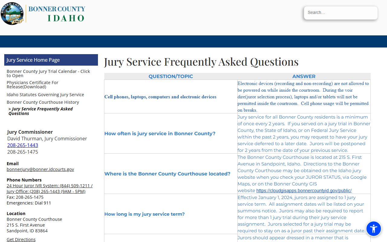Bonner County court records jury service courthouse information