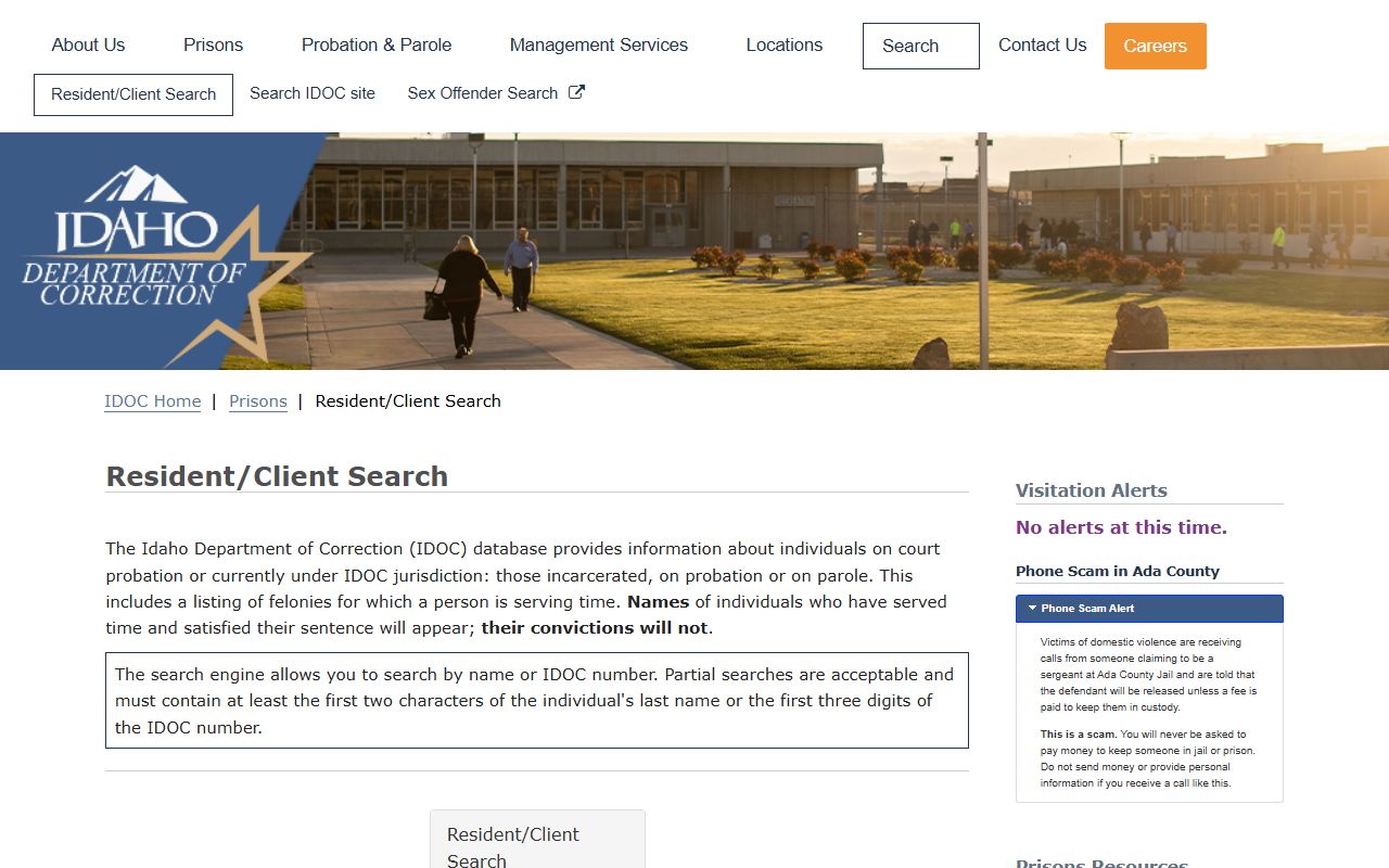 Bonner County inmate records IDOC resident client search