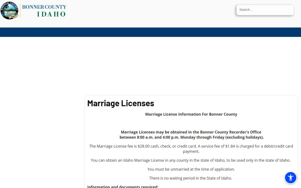 Bonner County marriage records and marriage license requirements